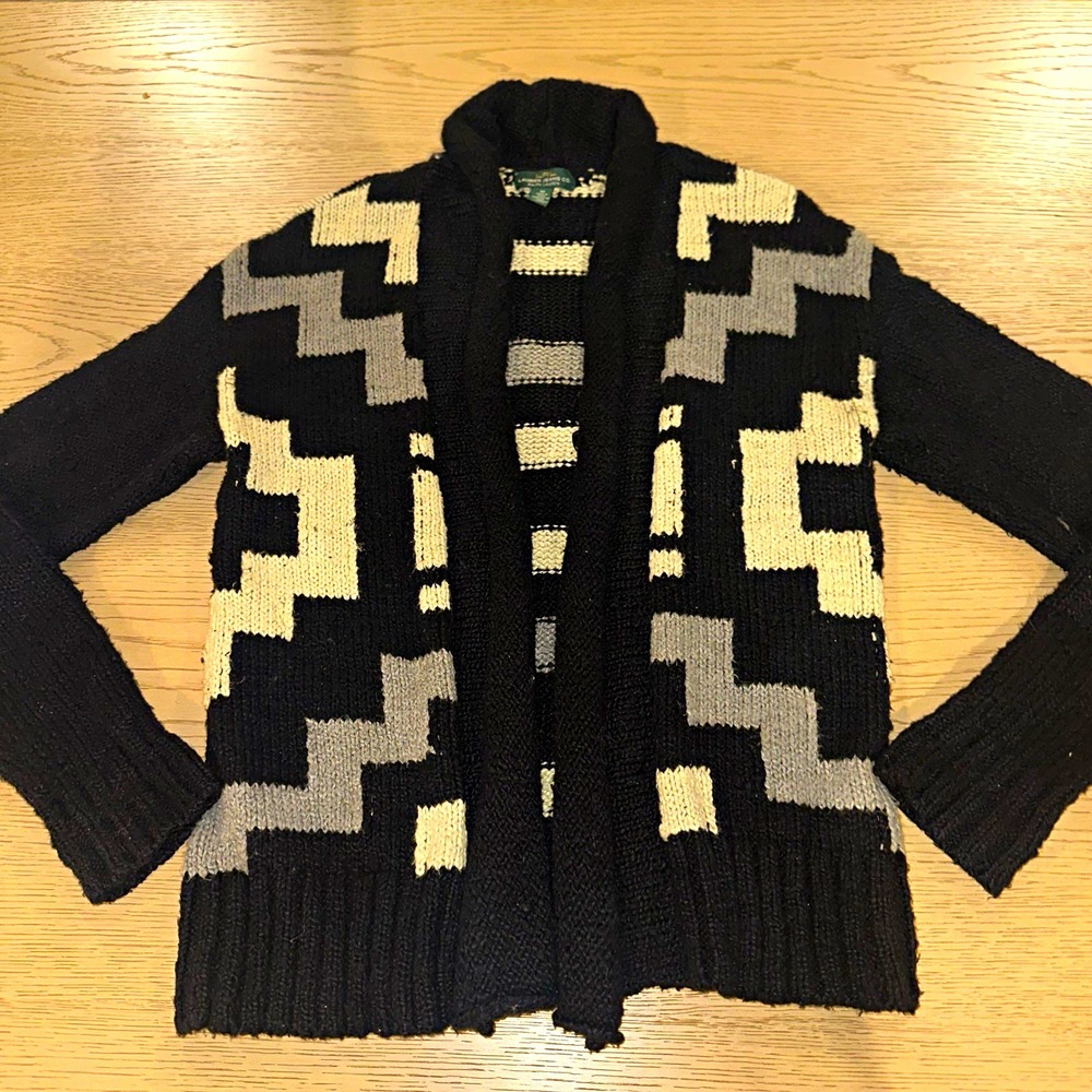 Lauren Jeans Co Ralph Lauren Womens M Shawl Collar Geometric Knit Cardigan Black